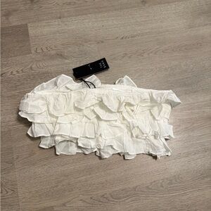 White Ruffle Crop Tube Top